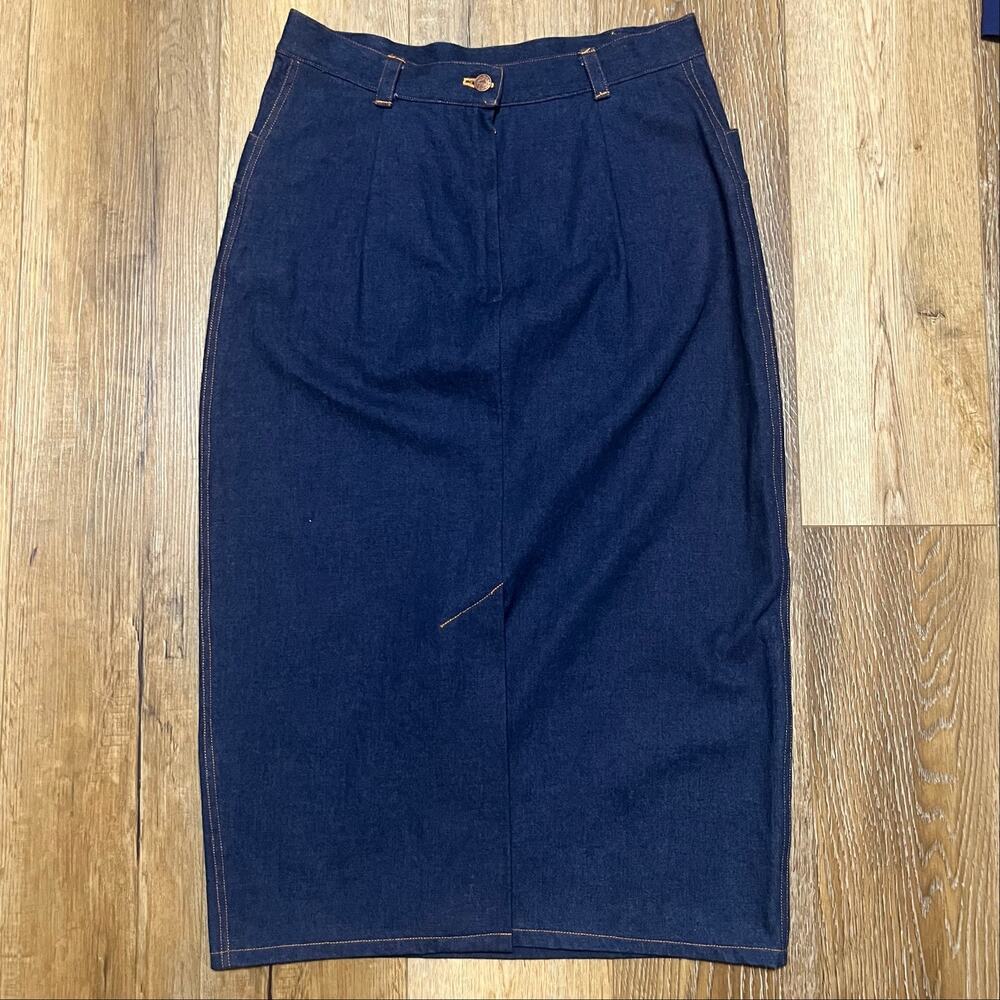 Vintage 70s Stir-Up’s Texas Denim Pencil Midi Skirt Dark Wash Jean Skirt 15/16